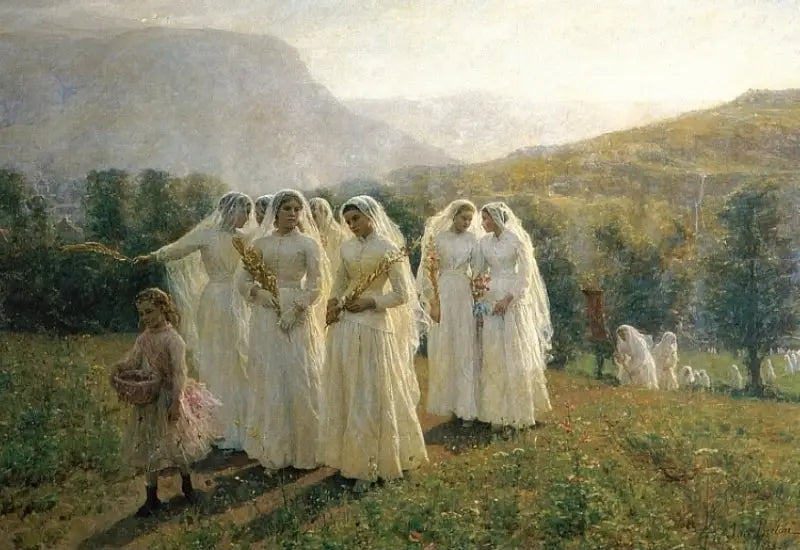 الفتيات الصغيرات يتوجهن إلى الموكب - Jules Breton
