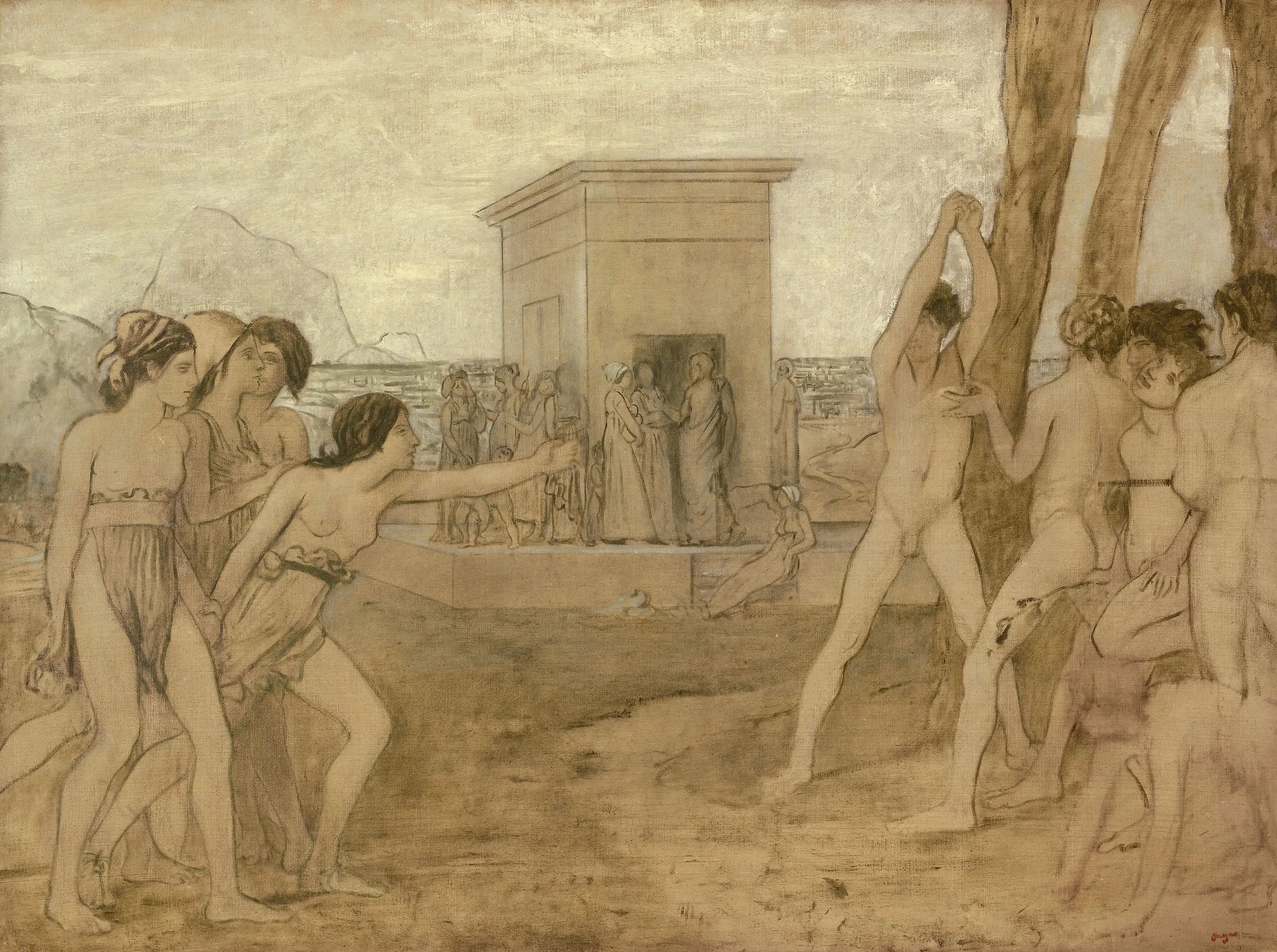 Reproduction du tableau « Les jeunes filles spartiates défient les garçons - Edgar Degas » par Alpha Reproduction en peinture à l’huile