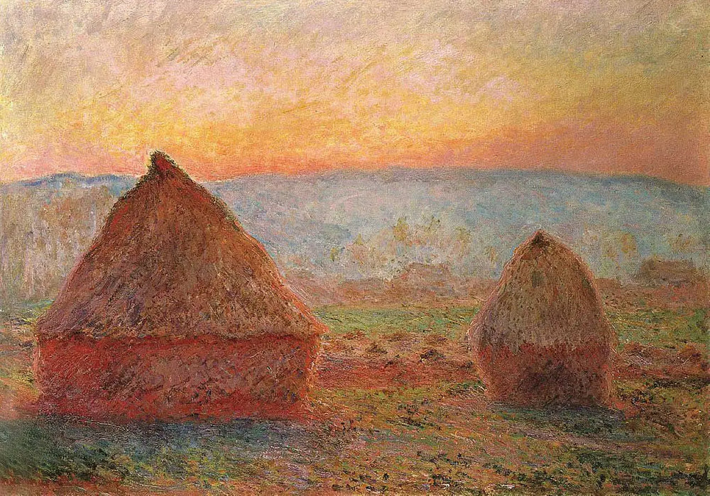 Reproduction du tableau « Les Meules à Giverny, soleil couchant - Claude Monet » par Alpha Reproduction en peinture à l’huile