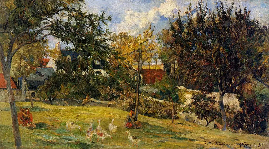 Reproduction du tableau « Les Oies dans le pré, ou Ferme en Normandie - Paul Gauguin » par Alpha Reproduction en peinture à l’huile