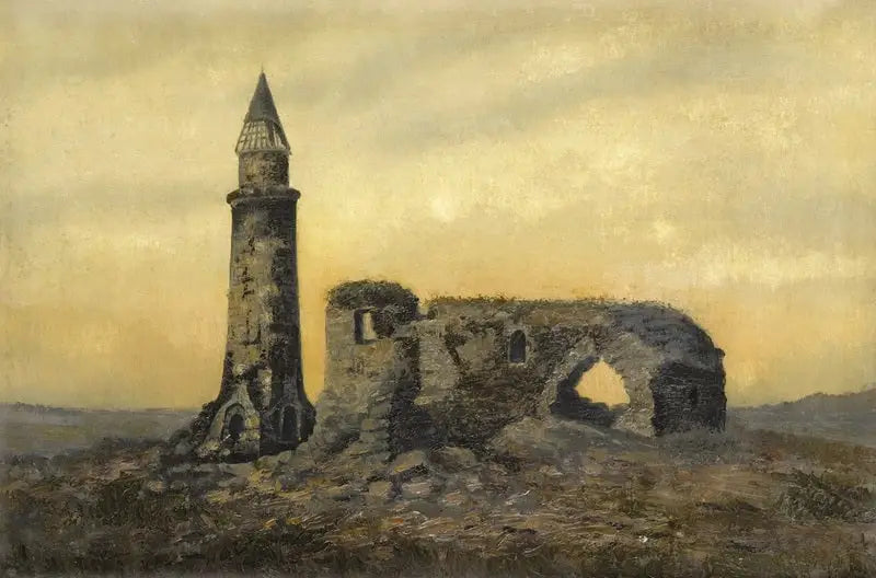 Les ruines du tombeau du Khan et du petit minaret en Bulgarie - Ivan Chichkine image 1 reproduction d’œuvre d’art à l’huile