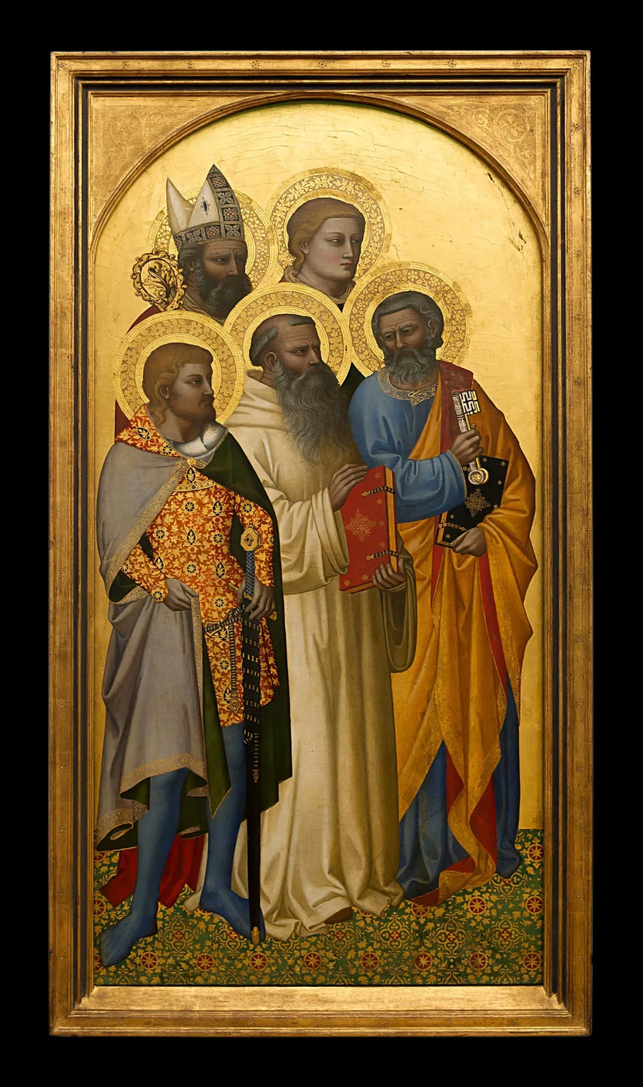 les Saints Pierre, Benoît, Julien (?), Etienne (?) et un saint évêque (Nicolas de Bari ?). - Nardo di Cione image 1 copie de tableau peinte à la main