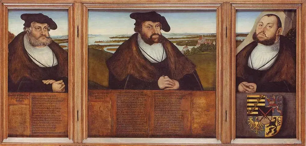 Les trois électeurs de Saxe - Lucas Cranach the Elder image 1 reproduction d’œuvre d’art à l’huile