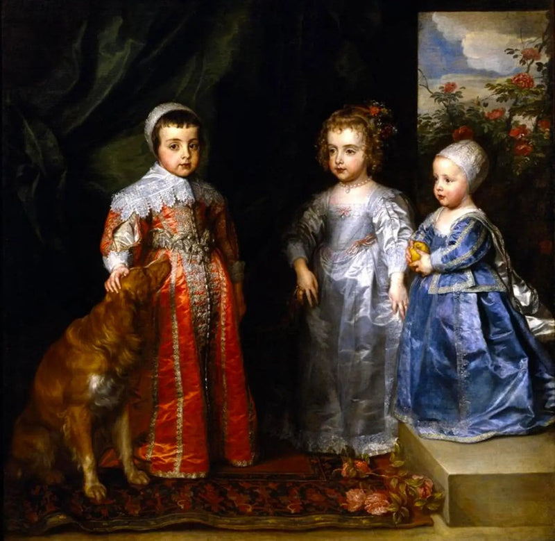 العنوان: صور طبق الأصل لثلاثة أطفال أكبر سناً لشارل الأول ستيوارت (1600-1649) وهنرييت ماري من بوربون (1609-1669)، شارل (1630-1685)، ماري (1631-1666) وجاك (1633-1685) - أنطوني فان دايك