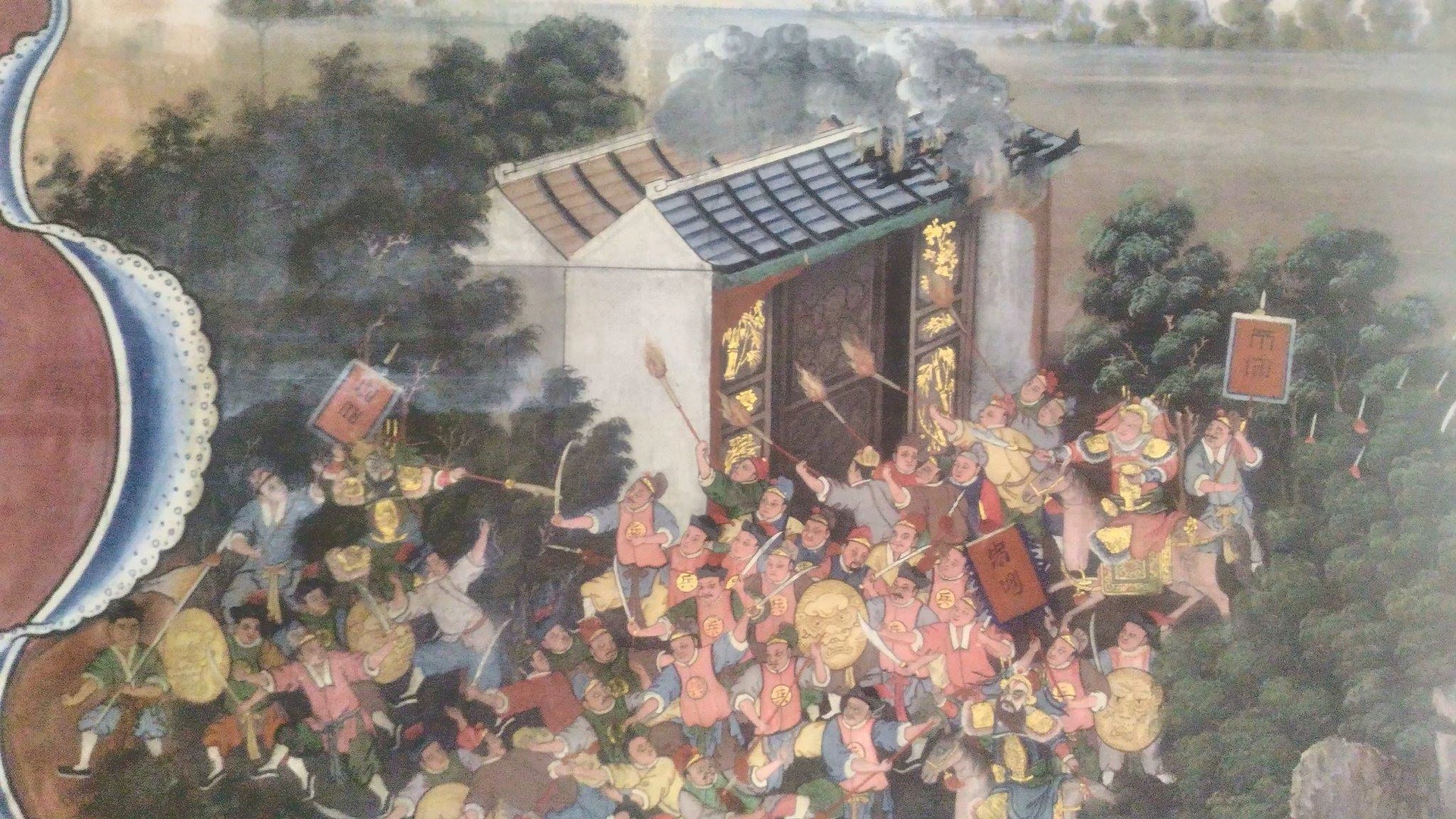 Les Trois Royaumes, panneau 5 de Wat Bowonniwet, Ateliers de Wat Bowonniwet, XIXe siècle