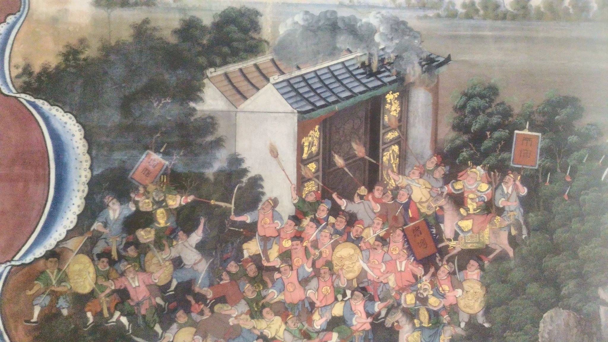 Les Trois Royaumes, panneau 5 de Wat Bowonniwet, Ateliers de Wat Bowonniwet, XIXe siècle