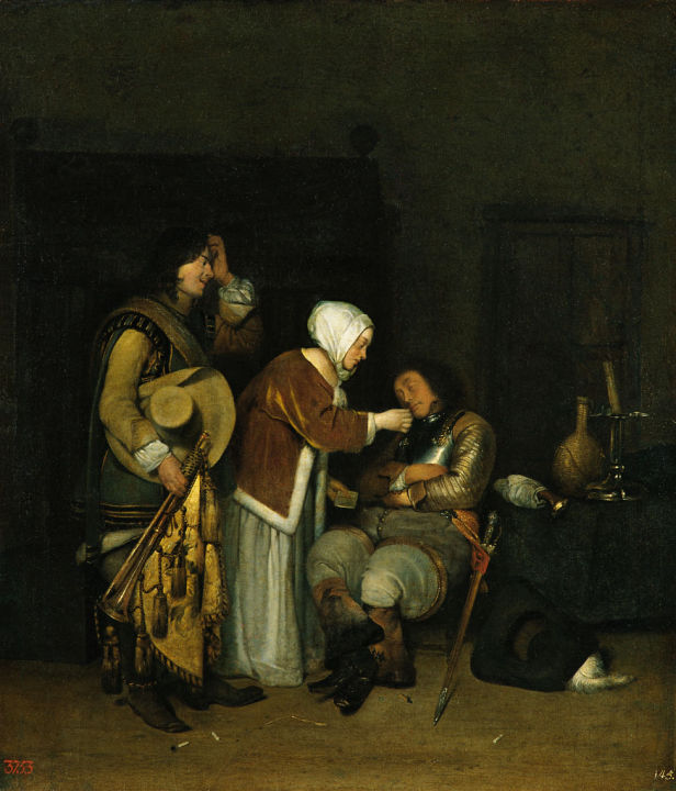 Lettre à un soldat endormi - Gerard ter Borch image 1 copie peinte à la main à l’huile
