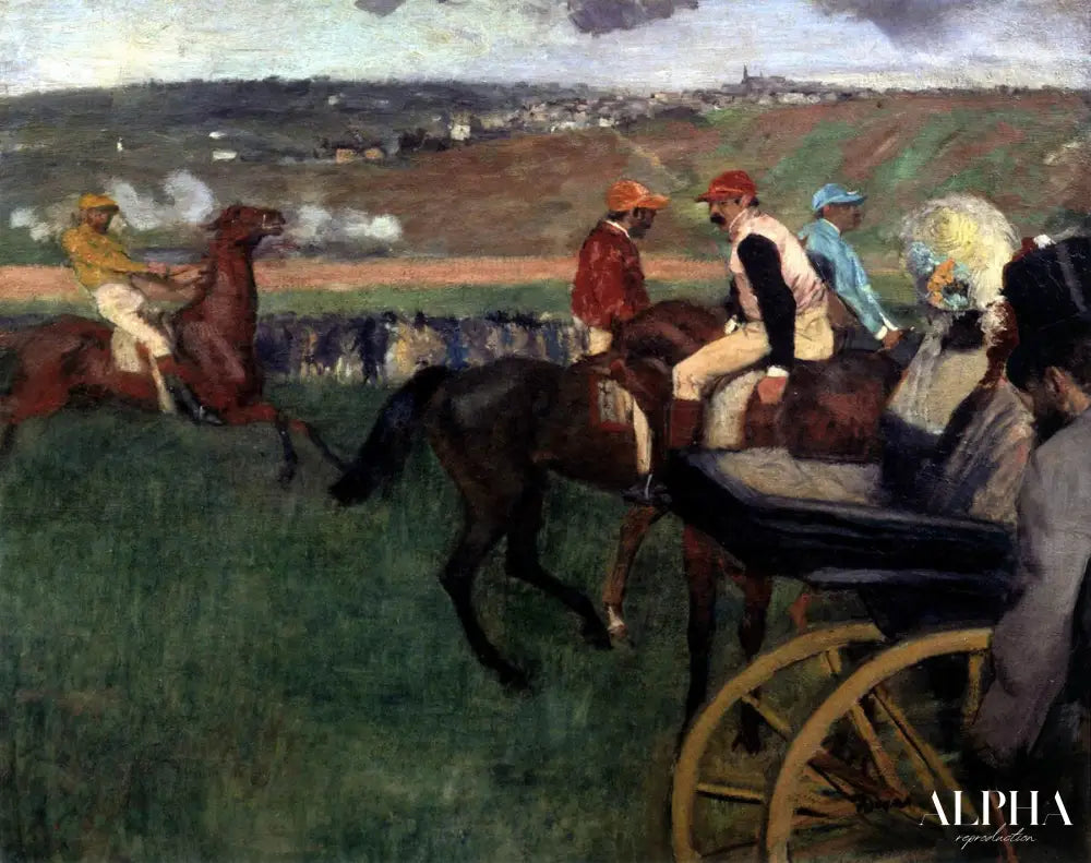 L'hippodrome - Jockeys amateurs près d'une voiture - Edgar Degas - Reproductions de tableaux et peintures haut de gamme