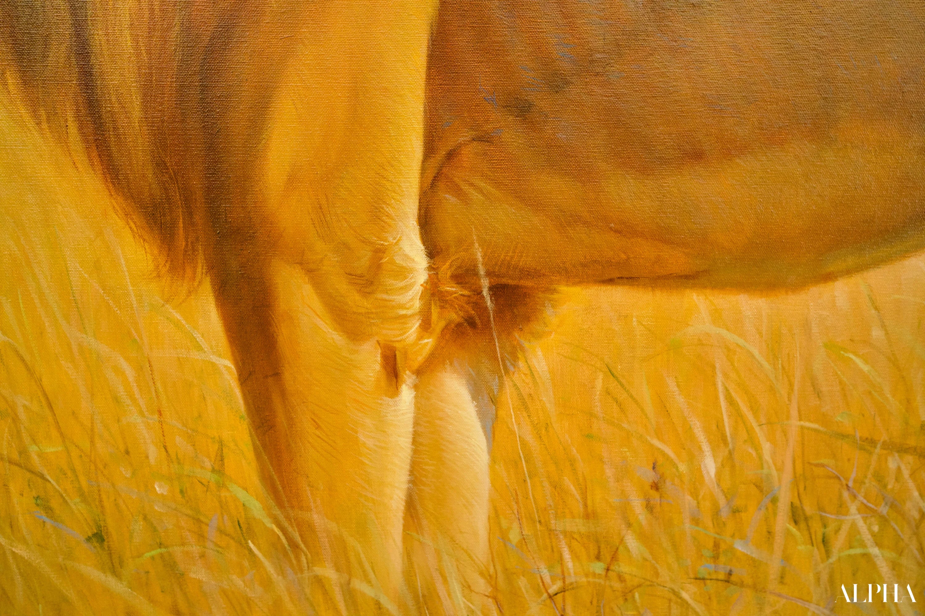 Lion dans la savane | 150 x 100 cm Reproductions de tableaux à la peinture à l’huile