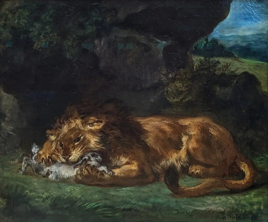 أسد يلتهم أرنب - يوجين ديلاكروا
