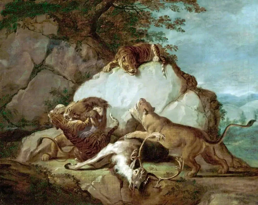 أسود ونمور تتقاتل من أجل غزال - جورج ستوبس