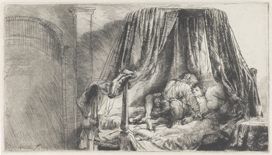 Le Lit à la française de Rembrandt, composition horizontale reproduite sur toile