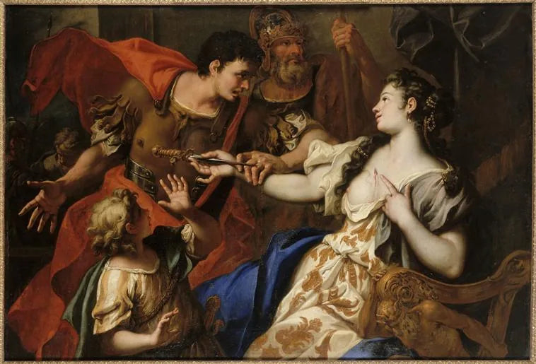 Lucrèce se suicidante sous les yeux de son père Lucretius et de son mari Tarquinius Collatinus - Sebastiano Ricci image 1 tableau peint à l’huile sur toile