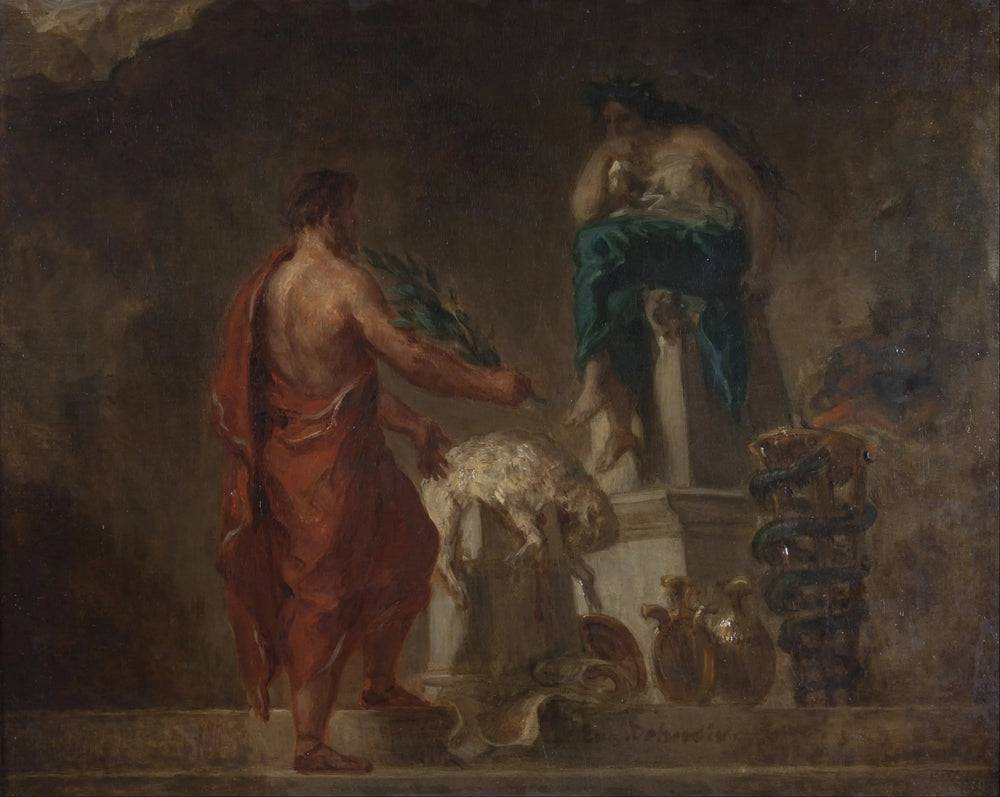 Reproduction du tableau « Lycurgue consulte la Pythie - Eugène Delacroix » par Alpha Reproduction en peinture à l’huile