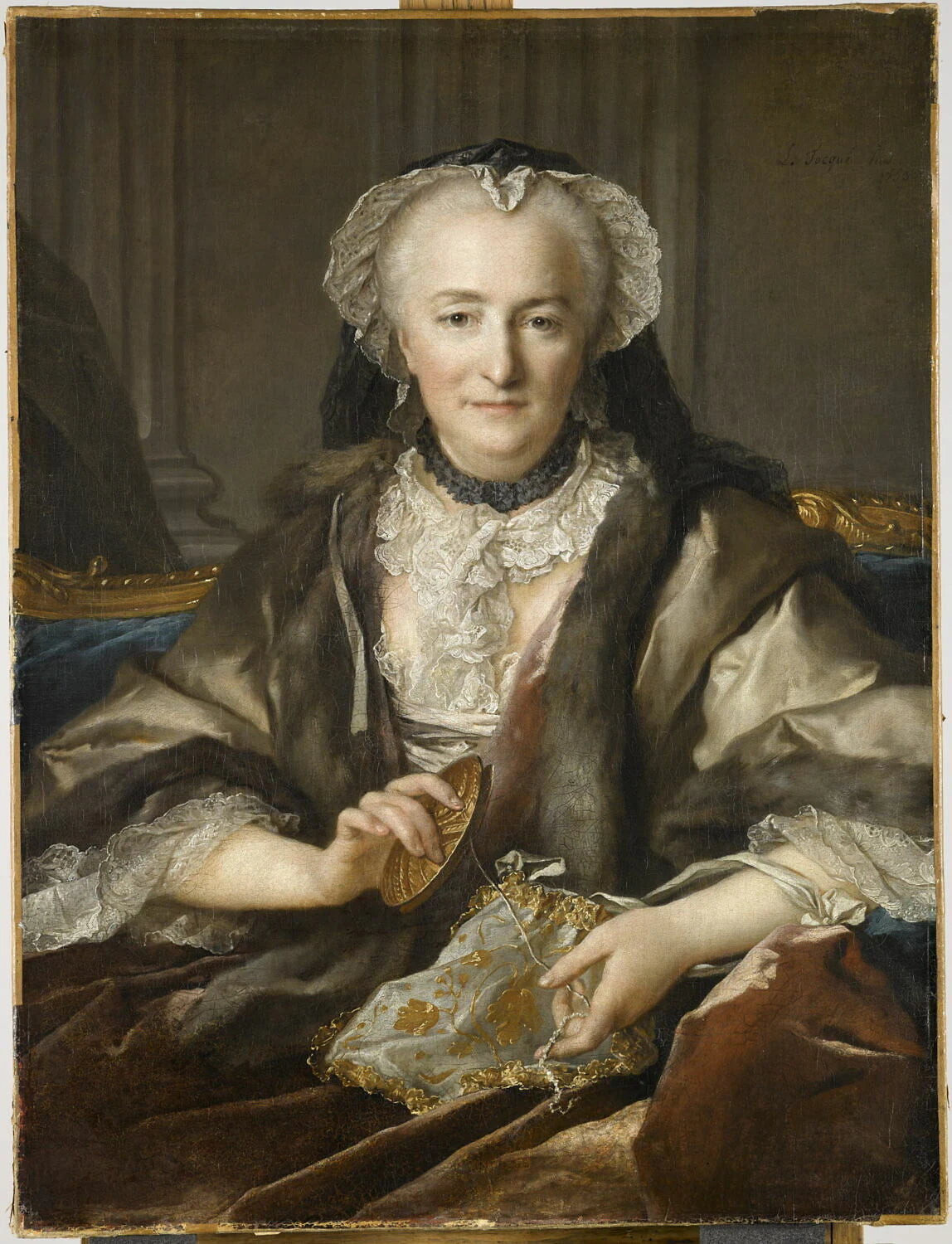 Madame Dangé faisant des nœuds - Louis Tocqué