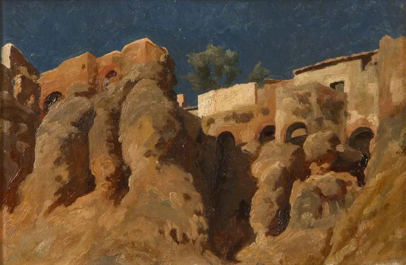 منازل على قمة من cliff في البحر الأبيض المتوسط (ربما في كابري) - فريدريك ليغتون