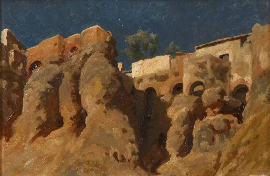 منازل على قمة من cliff في البحر الأبيض المتوسط (ربما في كابري) - فريدريك ليغتون