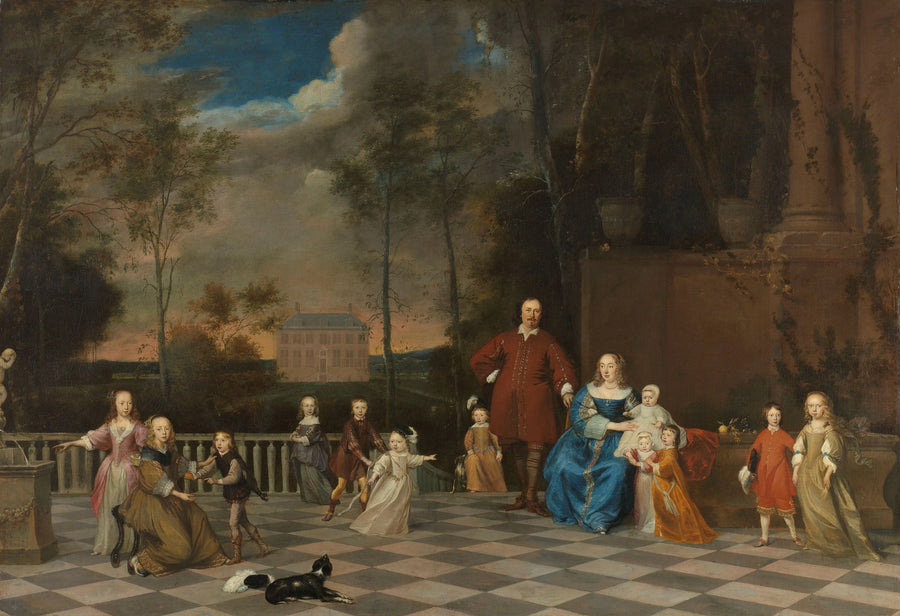 Le marchand d'Amsterdam Jeremias van Collen (1608-1676), sa femme et leurs douze enfants - Pieter van Anraedt
