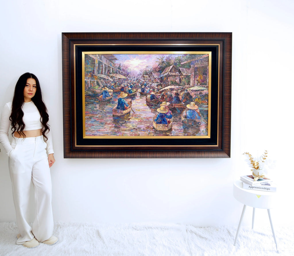Marché flottant | 145 x 105 cm Reproductions de tableaux à la peinture à l’huile