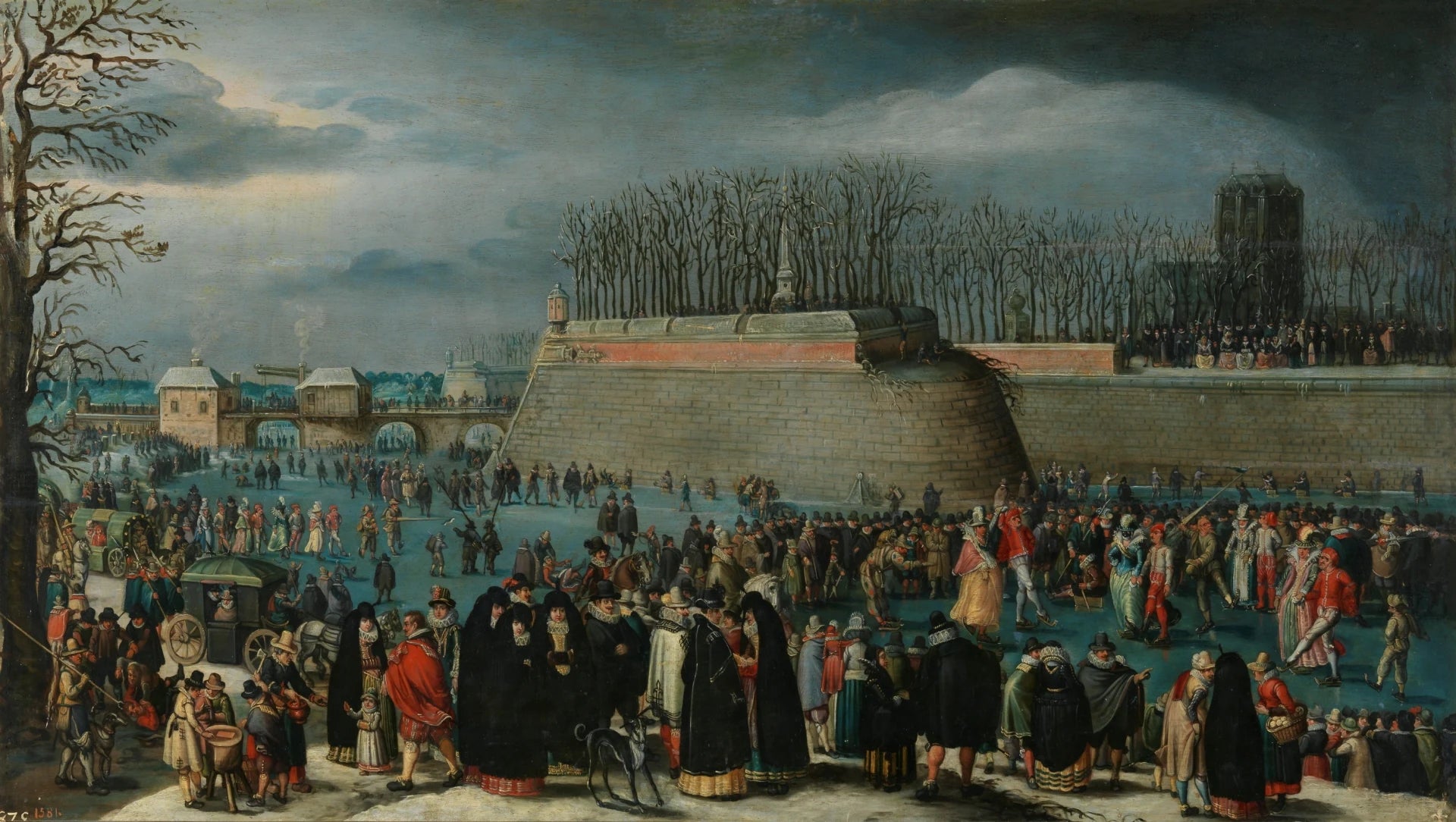 Mascarade de patinage ou carnaval sur glace aux douves de Kipdorppoort à Anvers - Denys van Alsloot