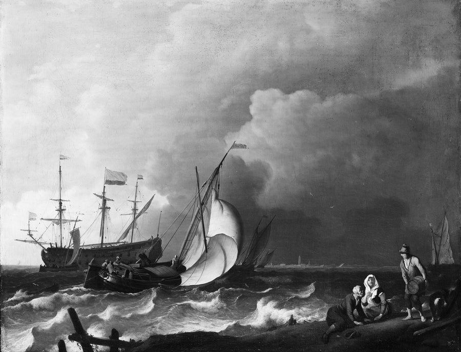 Mer turbulente avec des navires. - Ludolf Bakhuizen
