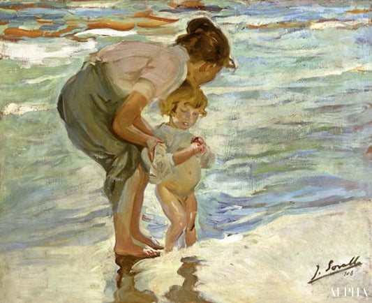 Mère et enfant sur la plage - Sorolla - Reproductions de tableaux et peintures haut de gamme