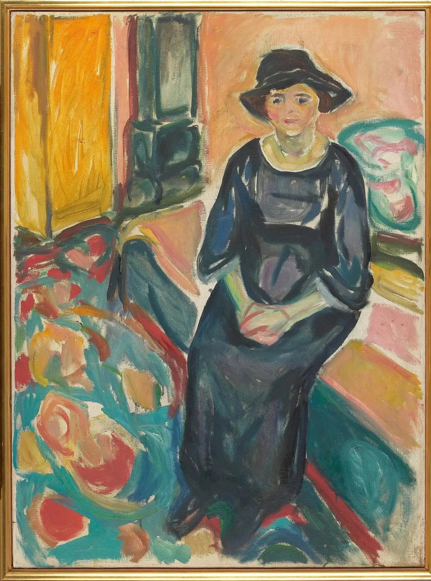 Modèle au chapeau, assis sur le canapé - Edvard Munch image 1 reproduction artisanale de tableau