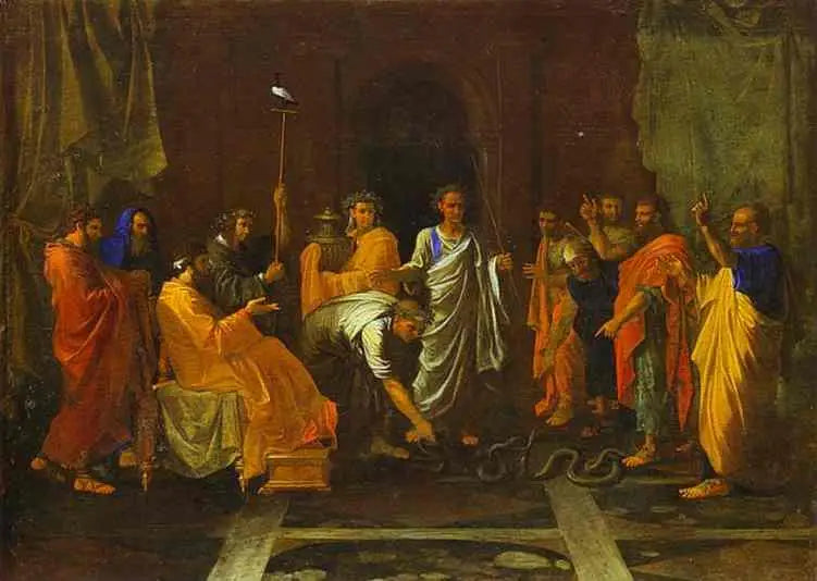 Moïse changeant en serpent la verge d'Aaron - Nicolas Poussin image 1 copie peinte à la main à l’huile