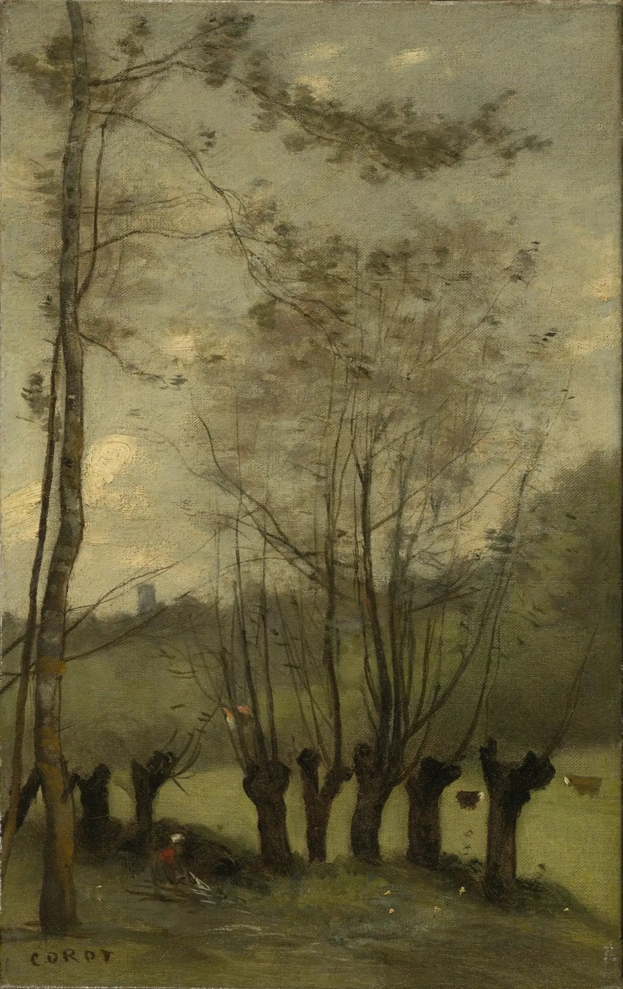 Montlhéry. Prairie avec des saules - Jean-Baptiste Camille Corot image 1 copie peinte à la main à l’huile