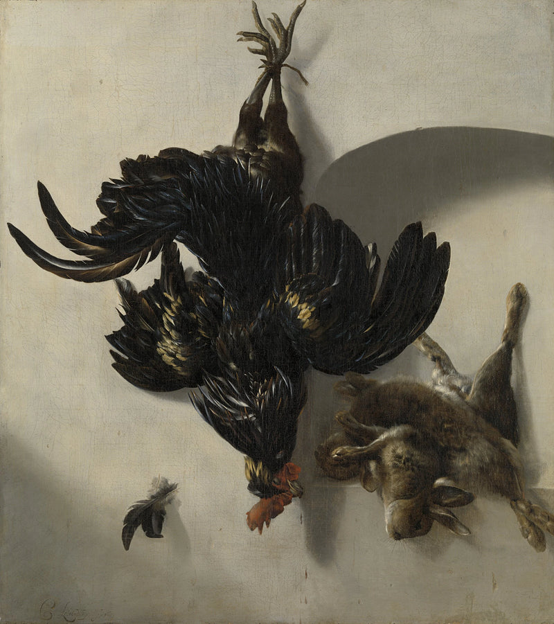 Nature morte au coq noir et deux lapins - Cornelis Lelienbergh