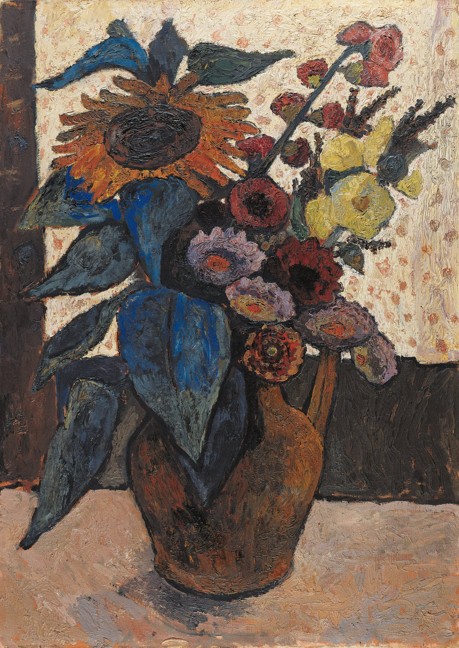 Nature morte au tournesol, roses trémières et dahlias, 1907 – Paula Modersohn-Becker