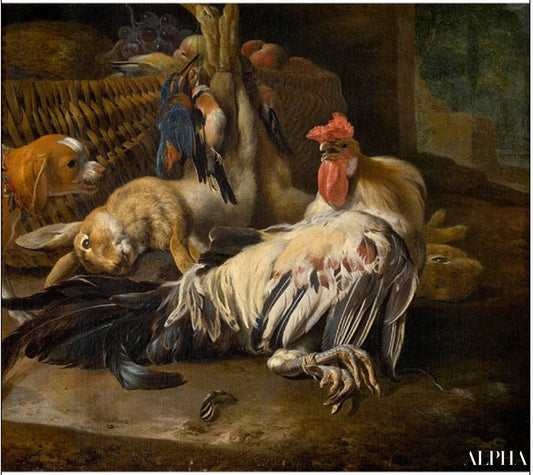 Nature morte avec coq - Melchior d'Hondecoeter - Reproductions de tableaux et peintures haut de gamme