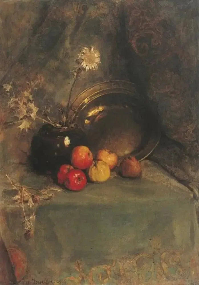 طبيعة صامتة: تفاح، وعاء زهور، ووعاء معدني - بييت موندريان