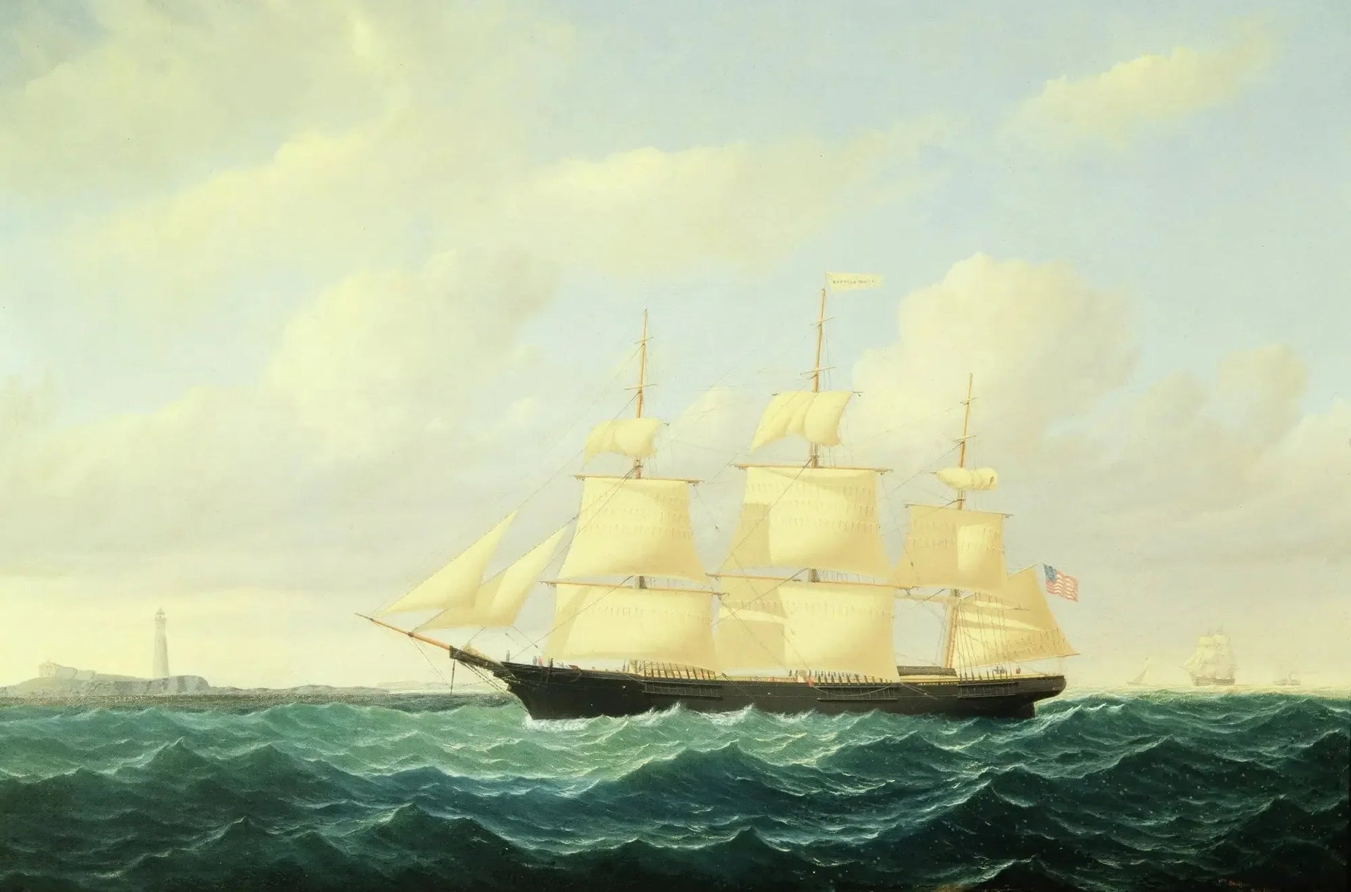 Navire clipper à vagues au large du phare de Boston - William Bradford image 1 copie de tableau peinte à la main