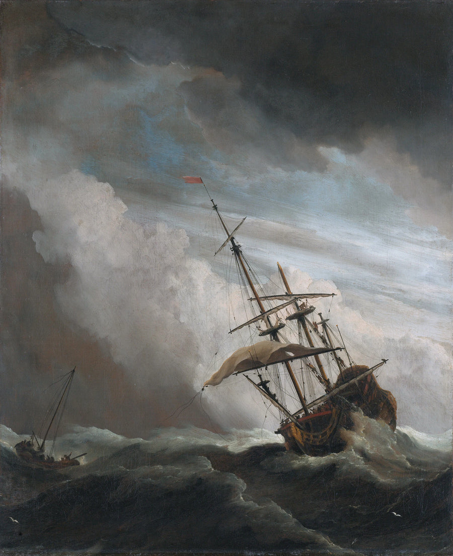 Un navire en haute mer dans une tempête volante, connue sous le nom de « rafale de vent » - Willem Van de Velde le Jeune