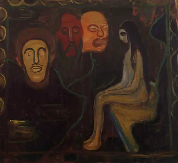 عري جالس وثلاثة رؤوس ذكورية - إدفارد مونش