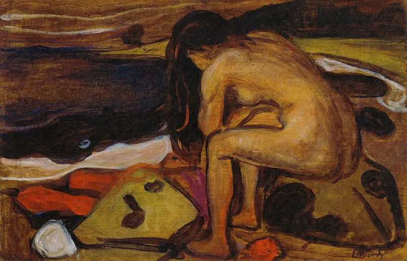 عاري جالس على الشاطئ - إدفارد مونش