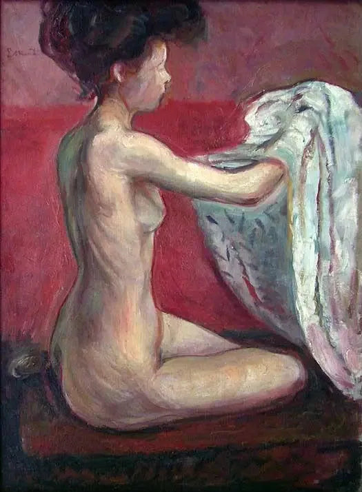 Nu assis sur un fond rouge - Edvard Munch image 1 copie de tableau peinte à la main