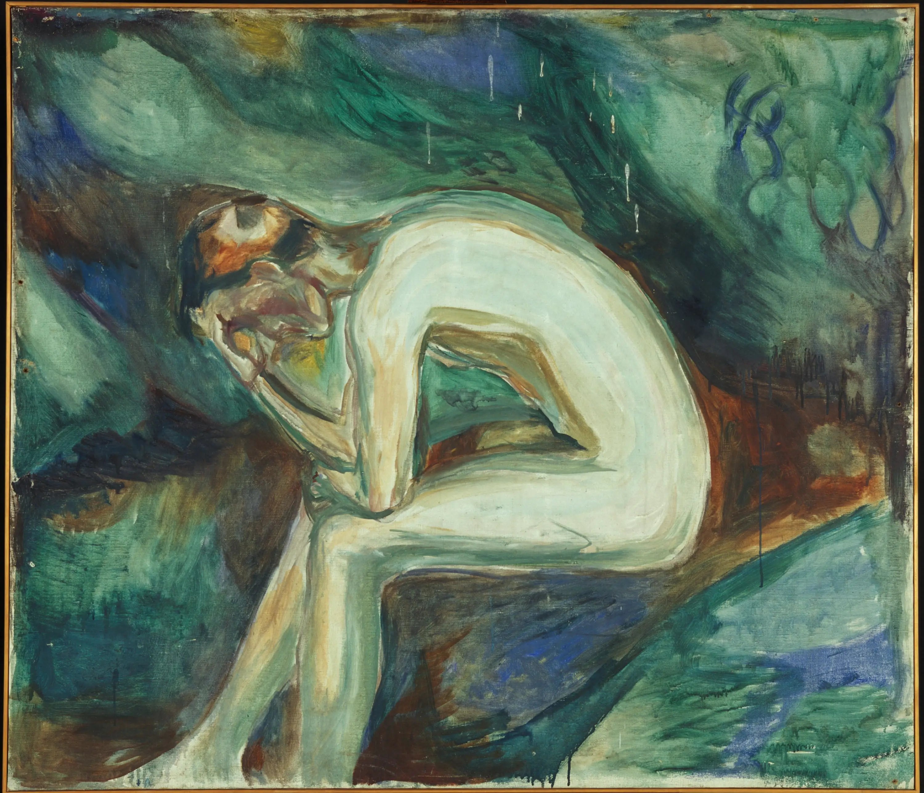 Reproduction du tableau « Nu masculin assis dans la forêt - Edvard Munch » par Alpha Reproduction en peinture à l’huile