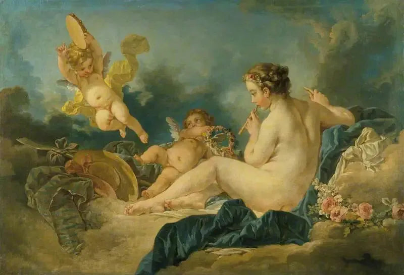 Nymphe assise avec des flûtes - François Boucher image 1 tableau peint à l’huile sur toile