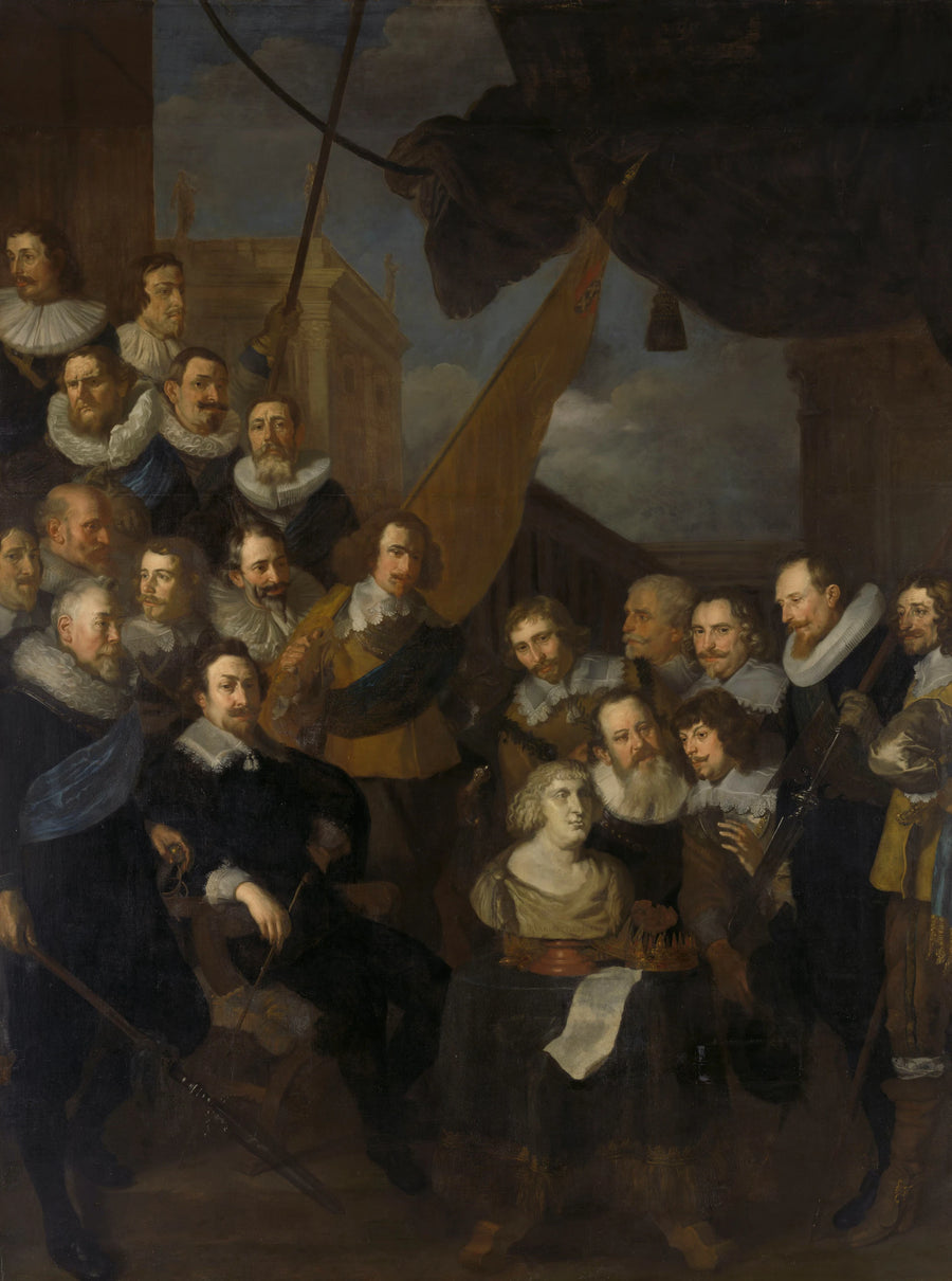 Officiers et autres miliciens du district XIX d'Amsterdam dirigés par le capitaine Cornelis Bicker et le lieutenant Frederick van Banchem, prêts pour la réception de Marie de Médicis, reine douairière de France, en septembre 1638 - Joachim von Sandrart