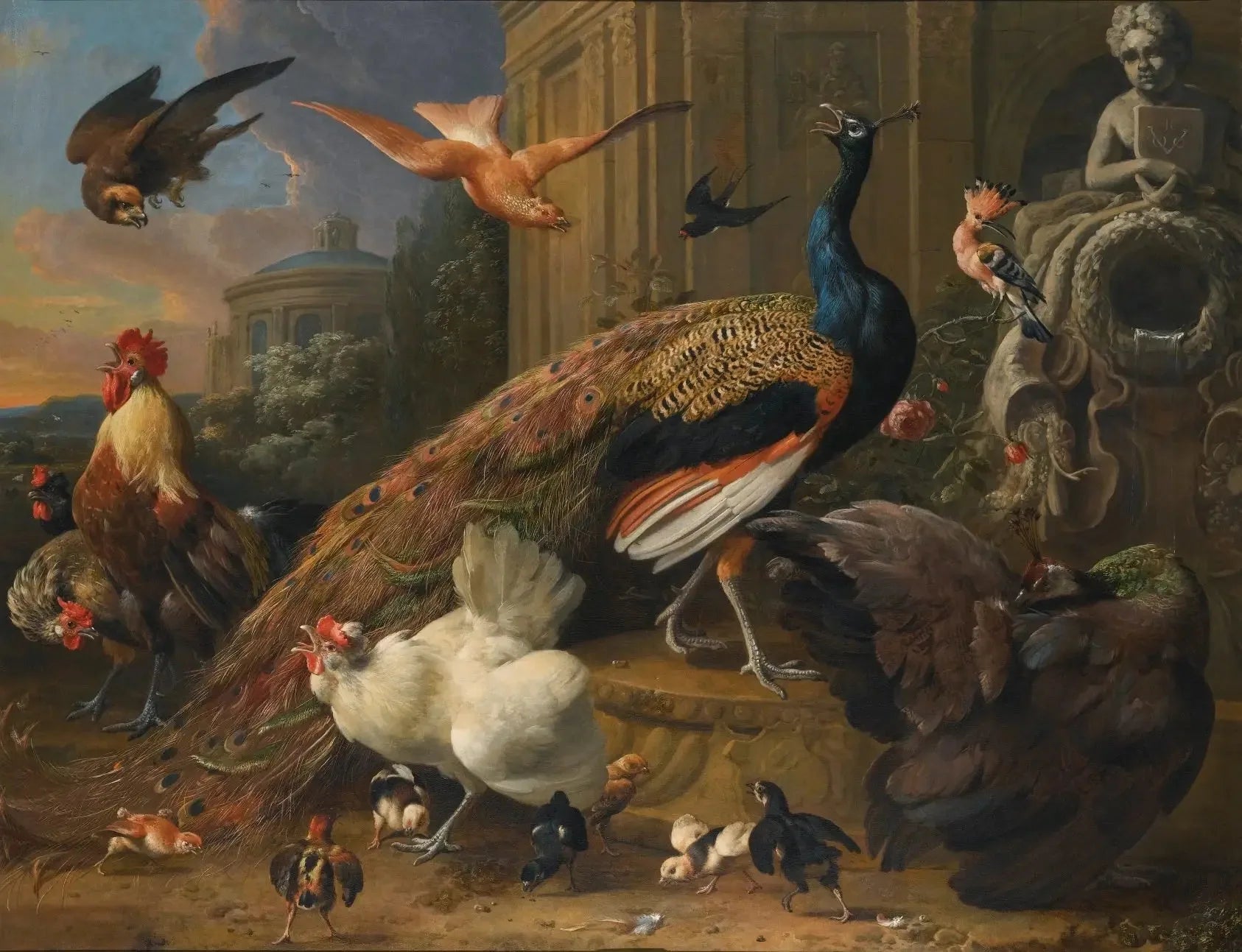 Oiseaux dérangés par un faucon - Melchior de Hondecoeter image 1 copie peinte à la main à l’huile
