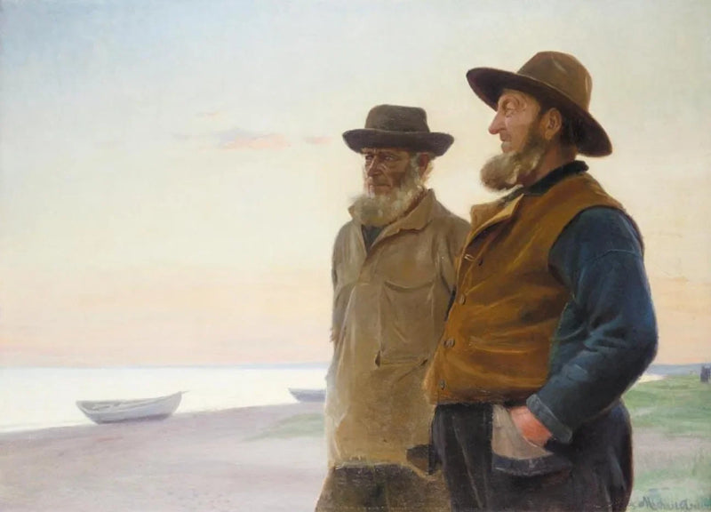 Ole Svendsen et Wolle (Ole Christoffersen) regardent la mer au coucher du soleil. - Michael Peter Ancher