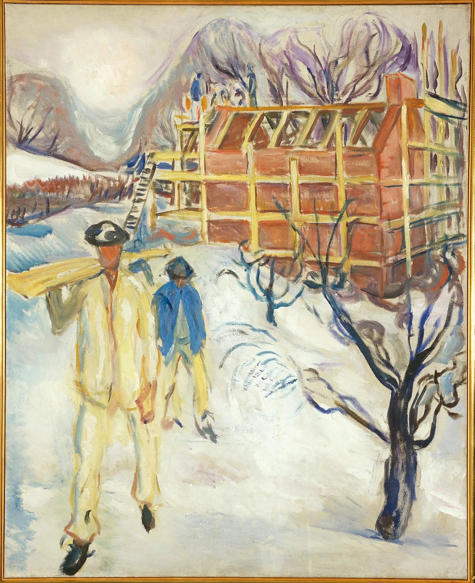 Reproduction du tableau « Ouvriers du bâtiment dans la neige - Edvard Munch » par Alpha Reproduction en peinture à l’huile