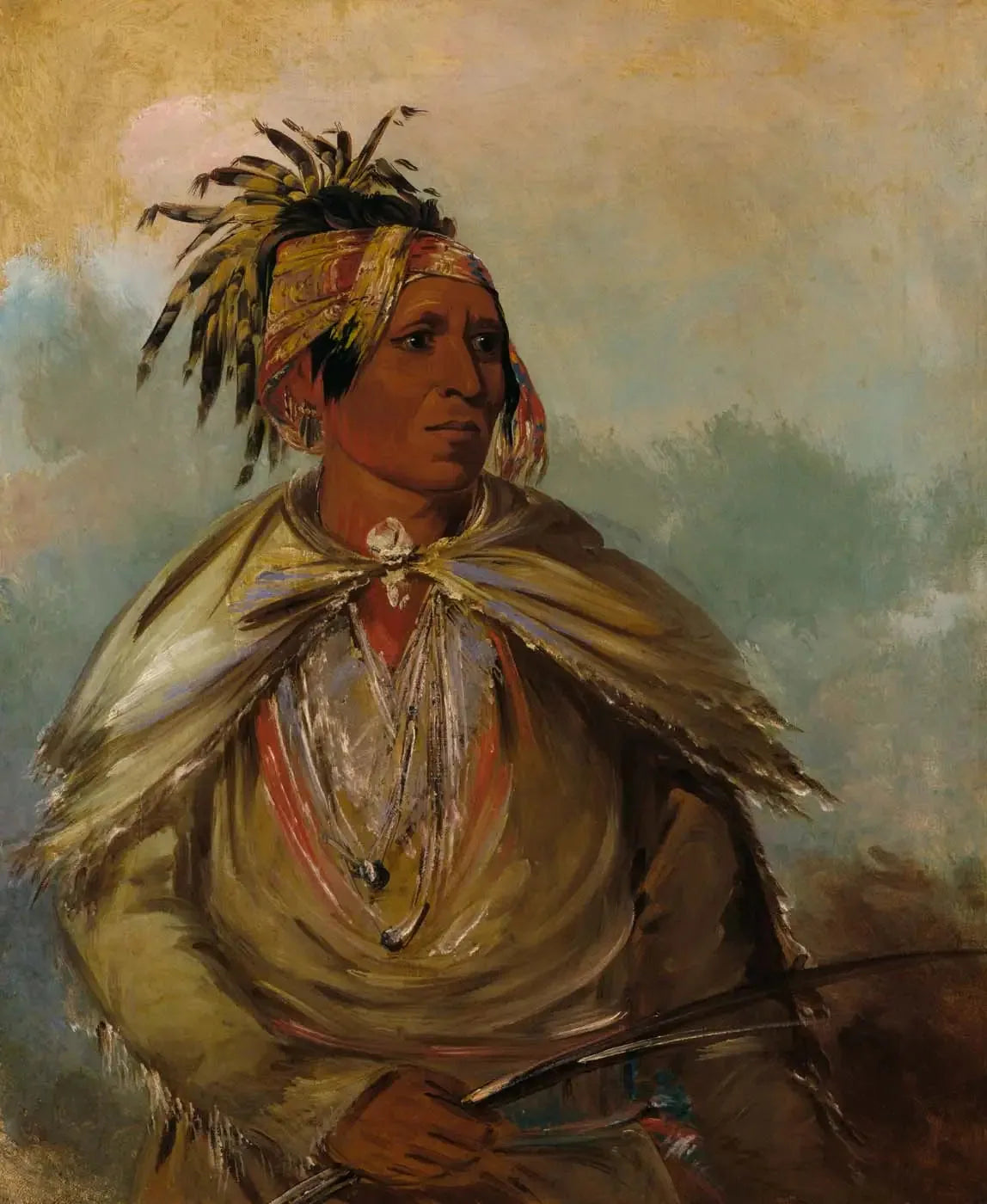 Pah-mee-ców-ee-tah, l'homme qui traque, un chef - George Catlin image 1 tableau peint à l’huile sur toile