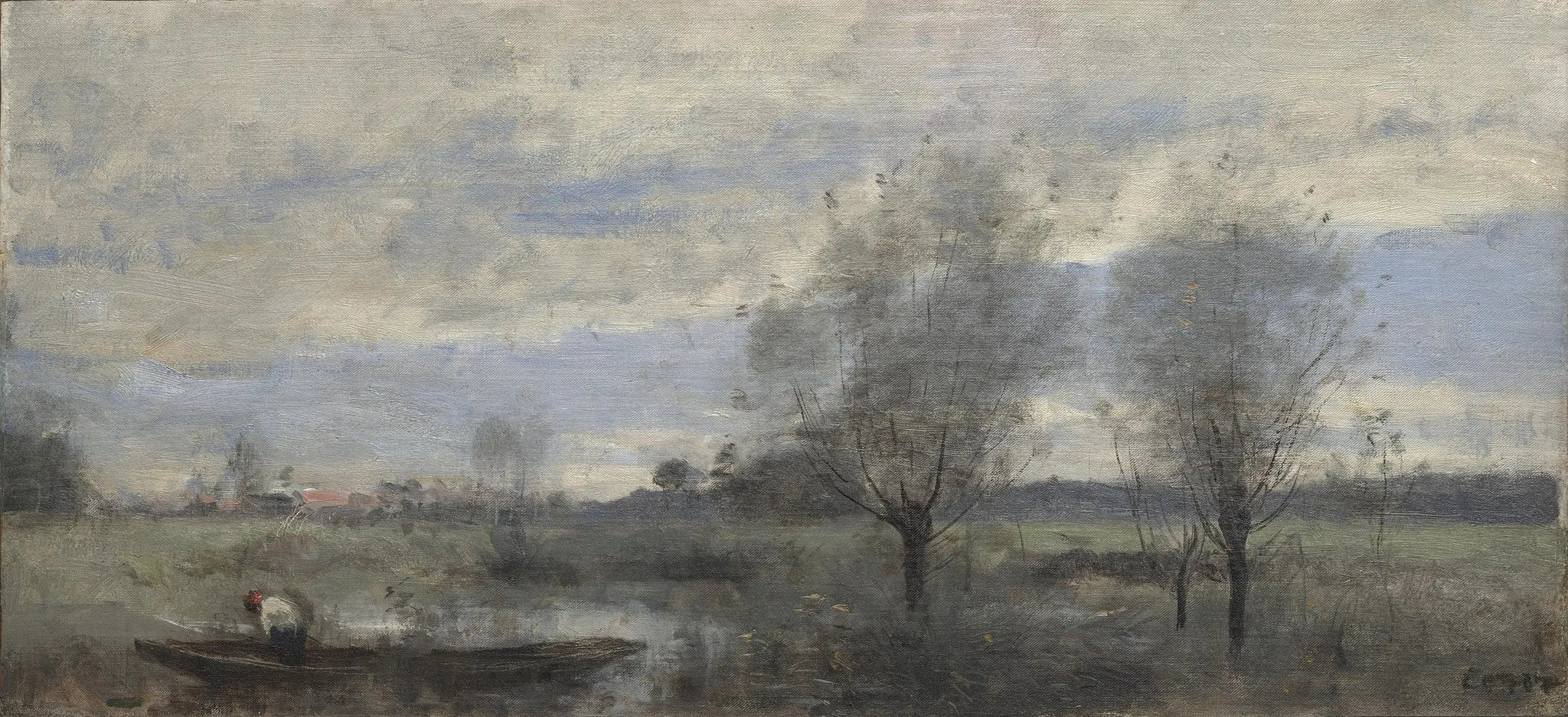 Palluel, canotier dans les marais - Jean-Baptiste Camille Corot image 1 reproduction artisanale de tableau