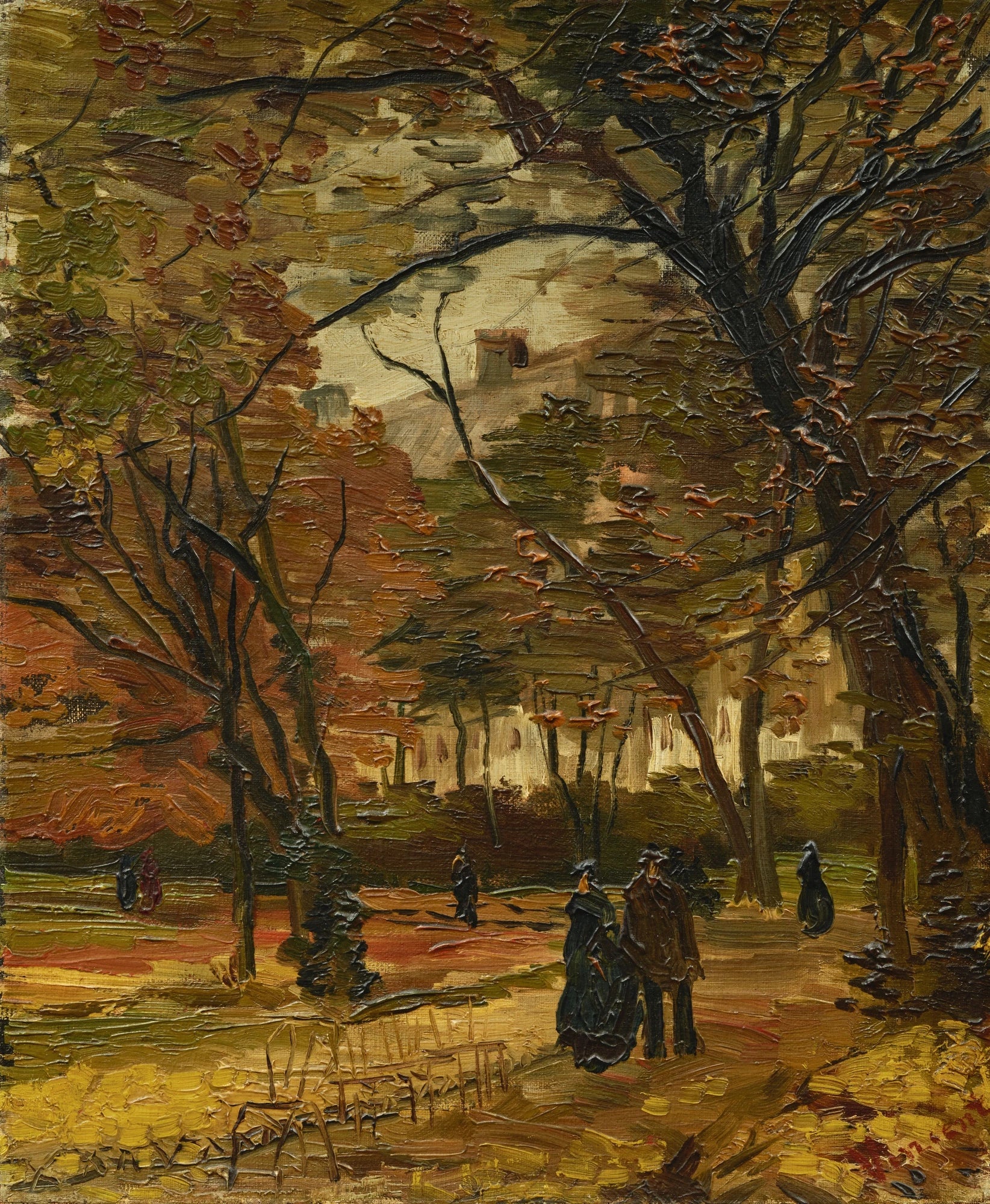 Passants dans un parc parisien F224 — scène automnale peinte par Vincent van Gogh