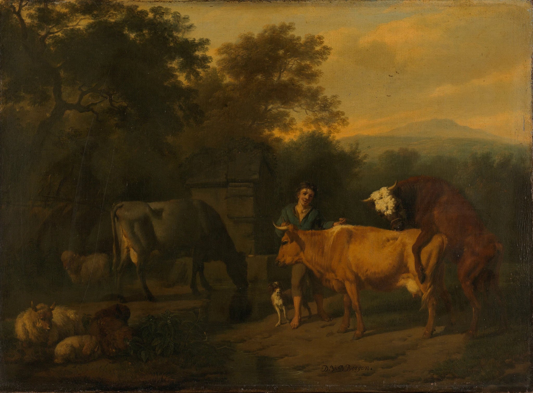 Paysage avec berger et bétail. - Dirck van den Bergen