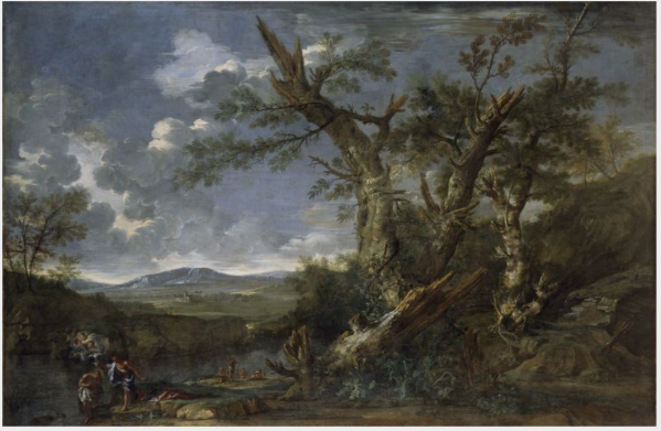 Paysage avec le baptême du Christ dans le Jourdain - Salvator Rosa image 1 reproduction de peinture à l’huile