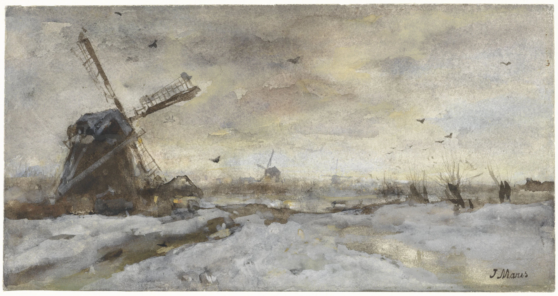 Paysage avec moulin dans la neige - Jacob Maris